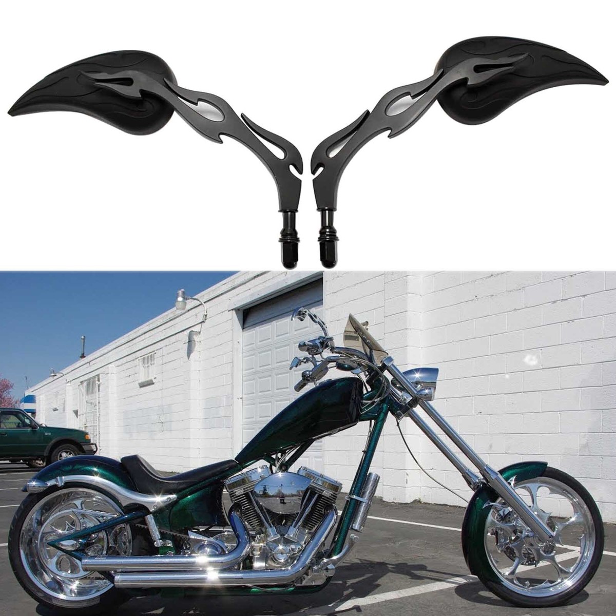 Flame Teardrop Black Motorcycle Side Mirrors For Harley Davidson