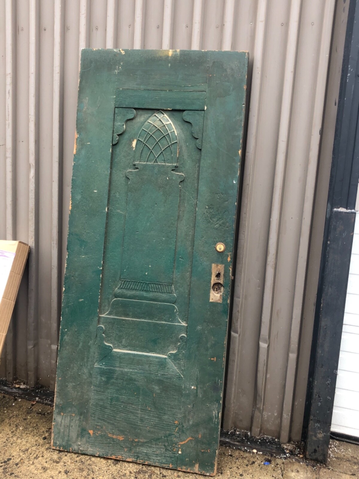 unique c1820/30 solid HEAVY entrance door hand carved grain paint 78/33/2”