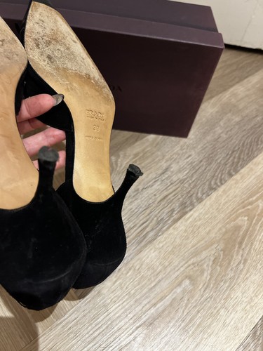 De colección Súper Raro 2000 Prada Negro Gamuza Tachonado Gatito Tacón Mules Talla 39 - Imagen 8 de 22
