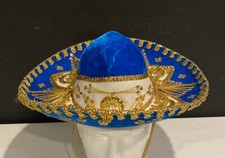 Blue  Gold Sombrero Authentic Salazar Mexican Mariachi Hat Youth New Mexico