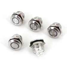 5Pcs Blue 3V LED 12mm Metal Waterproof 4Pin Momentary Reset Push Button Switch