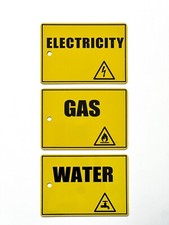 Utility Identification Kit - 3 x Valve Tags/Signs (Electricity + Gas + Water)