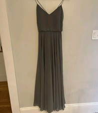 Jenny Yoo Dress Women's Size 6 Gray Spaghetti Strap Maxi Dress Bridesmaid /Prom