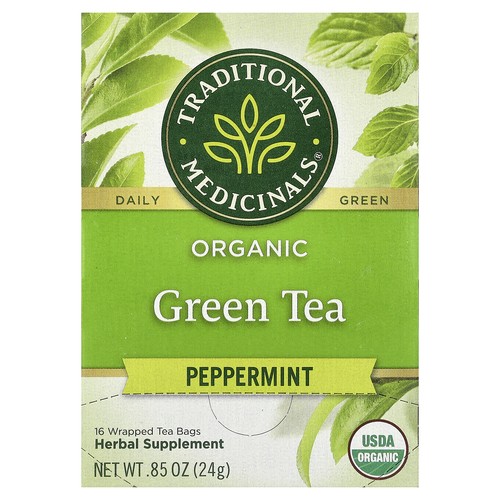 Organic Green Tea, Peppermint, 16 Wrapped Tea Bags, 0.85 oz (24 g)