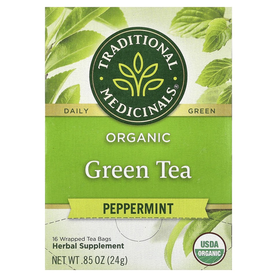 Organic Green Tea, Peppermint, 16 Wrapped Tea Bags, 0.85 oz (24 g)
