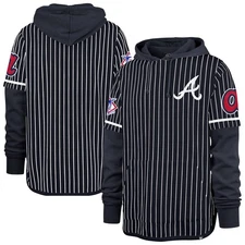 Men's '47  Navy Atlanta Braves Pinstripe Double Header Pullover Hoodie