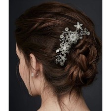 Pearl Beads Womens Flower Leaf Hair Comb Wedding Bridal Rhinestones Pin
