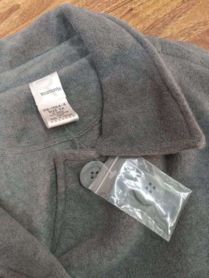 NWT Womans Roaman's Fleece Coat 2X Gray Button Front Soft - Image 3 of 4