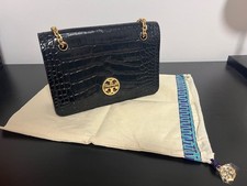 Tory Burch Eleanor Croc Embossed Leather Convertible Shoulder Bag With Dustbag