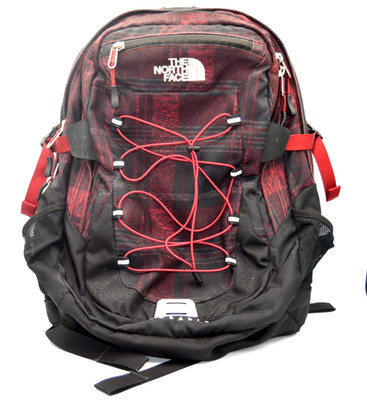 The North Face Borealis Backpack Red Plaid 28L Hiking Day Use Used