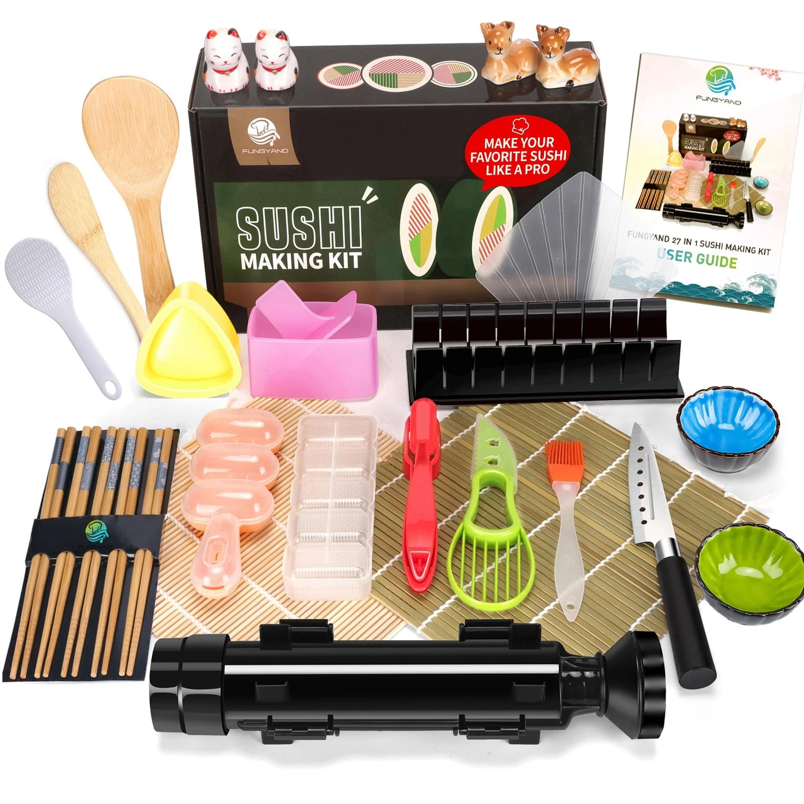 FUNGYAND Sushi Making Kit, 27-in-1 Professional Maker Large Size, Colourful