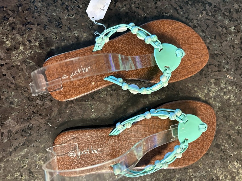 Just Be Womens Teal Beaded Flip Flops Sandals Size 9 With Croc-Embossed Soles