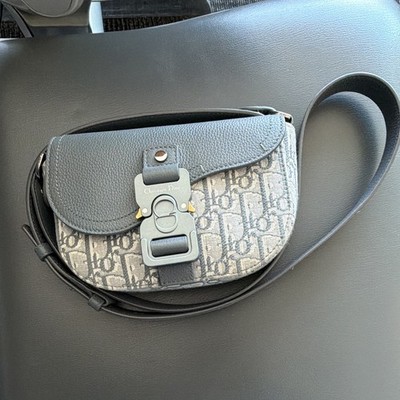 Christian Dior Dior Oblique Monogram Gray Small Shoulder Bag w/ Strap Buckle