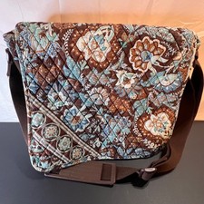 Vera Bradley Large Messenger Bag Women Brown Blue Floral Paisley Quilted Boho