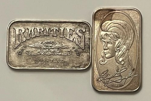 Pair Of Vintage .999 Silver Bars. Rarities & Elizabeth Taylor 1 Troy Ounce Each