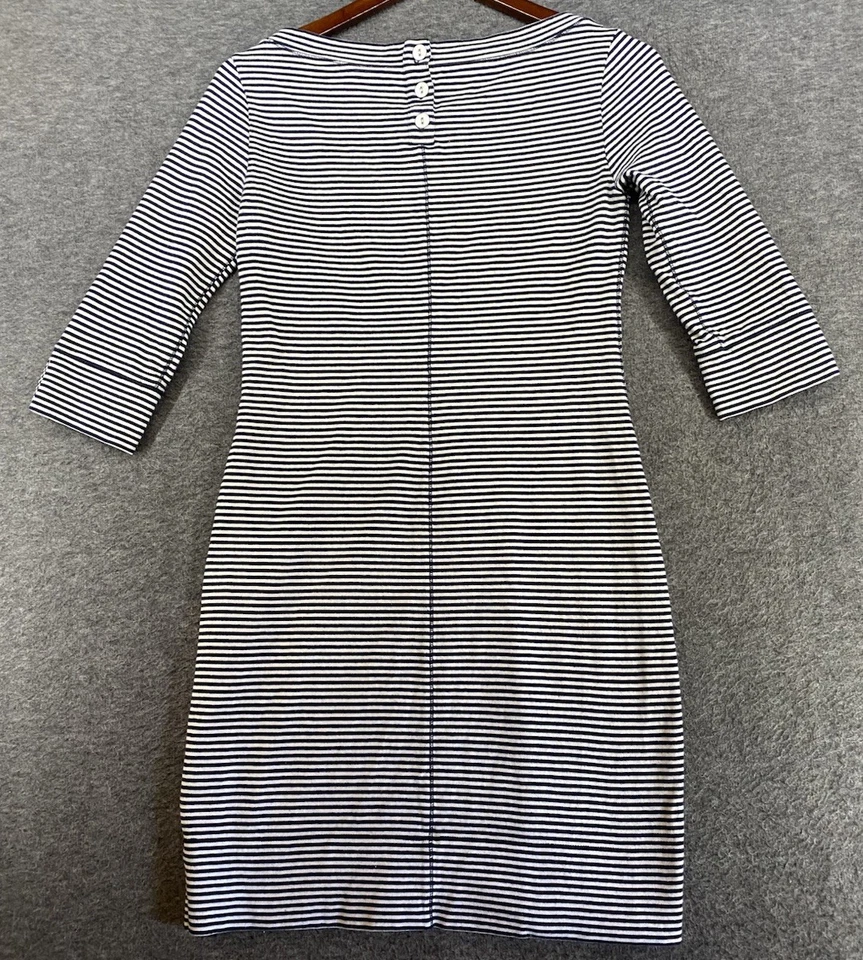 Banana Republic Dress XS Navy Blue White Stripe 3/4 Sleeve Boat Neck Preppy - Image 2 of 4