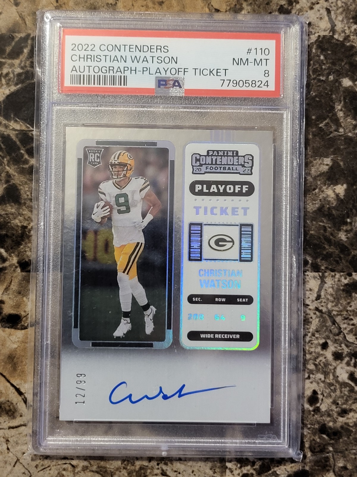 2022 Panini Contenders - Rookie Ticket RPS Christian Watson #110 Playoff /99 PSA