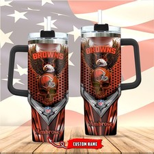 Cleveland***Browns Stanley 40oz Stainless Steel H2.0 Flowstate Quencher Tumbler2