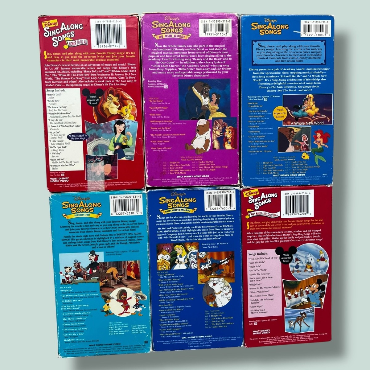 Disney Sing Along Songs VHS Tape Lot Aladdin Mulan Beauty and the