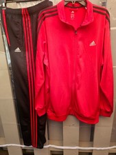 Adidas Originals Tracksuit 2pc Red  Black 3 Stripe Large Pants, XL Jacket