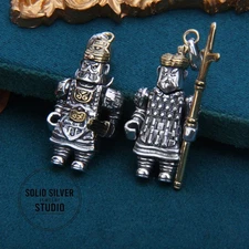 MOVABLE ARM Terracotta Warrior Pendant 925 Silver Chinese Soldier General Amulet
