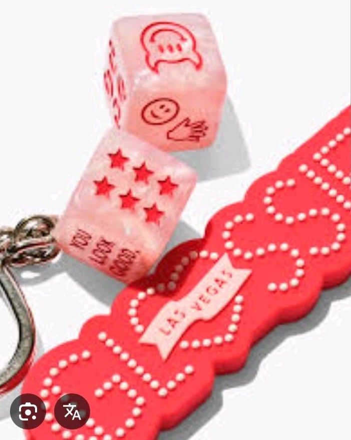 Limited Edition GLOSSIER Las Vegas Logo Dice Keychain + Sticker + Bubble Pouch 