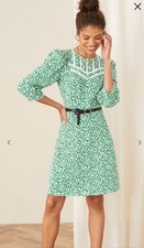 Monsoon Ditsy Dress Green White Lace Tiered Dress Large Knee Length Tunic