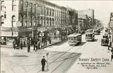 Birney Safety Cars on Wabash Avenue, Terre Haute IN  RPPC Photo Postcard COPY