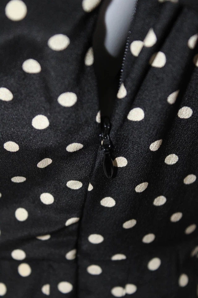 Celine Womens Short Sleeve Tie Neck Silk Polka Dot Dress Black White FR 38 - Image 4 of 4