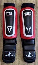 TITLE Classic MMA Shin Instep Guards Pair Medium Black Red Muay Thai Kickboxing