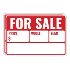 2PC For Sale Sign Car, 12 Inches by 8 Inches - 20 mil Polystyrene Plastic - C...