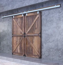 12FT Galvanized Steel Exterior Double Sliding Barn Door Hardware,Heavy Duty Wall