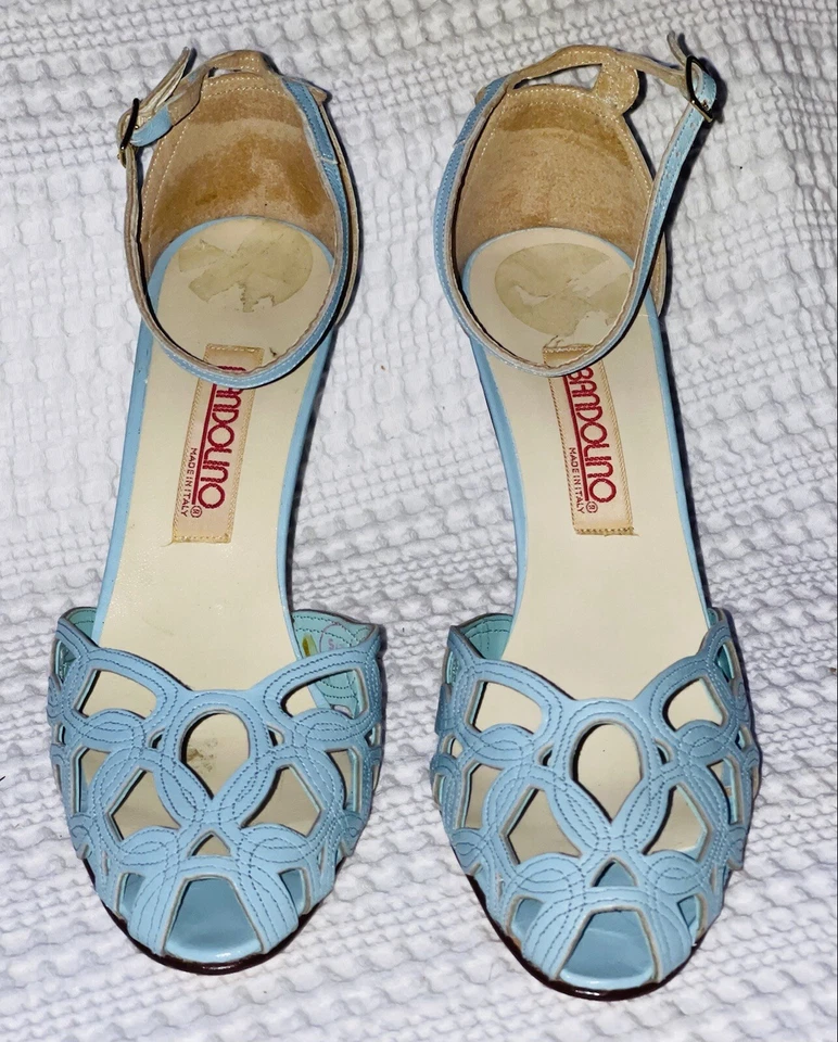 Zapatos de salón vintage BANDOLINO bebé azul cuero celosía zapatos de baile sucios Foto 3 de 4