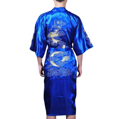 Men Satin Chinese Dragon Kimono-Silk Bathrobe Pajamas Sleepwear Gown Bath Robe - Imagen 49 de 52