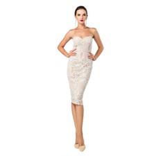 Strapless Beige Cocktail Dress, Formal, Event, Strapless, Lace