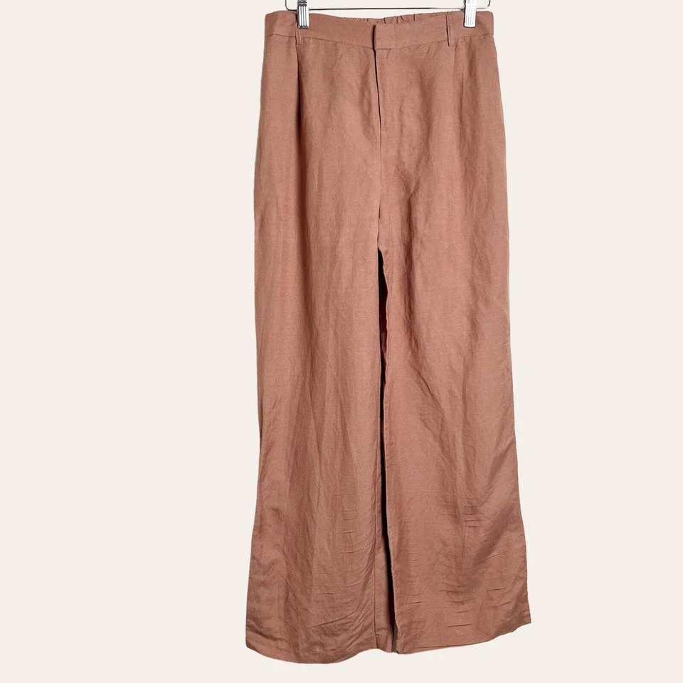 Pantalones H by Halston Nuevos Mezcla de Lino Pierna Ancha en Adobe Talla 2 Petite Foto 2 de 4