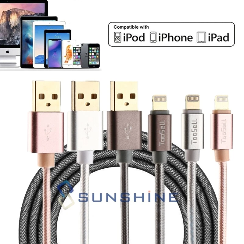 Paquete de 3 cables de datos de carga de 3/6/10 pies cargador de nailon trenzado para Apple iPhone iPad Foto 3 de 4