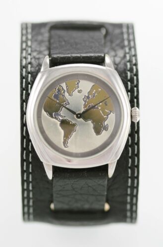 Fossil Watch Męski Globe Stal nierdzewna Srebrny Złoty Czarny Skórzana bateria Kwarc - Zdjęcie 1 z 3