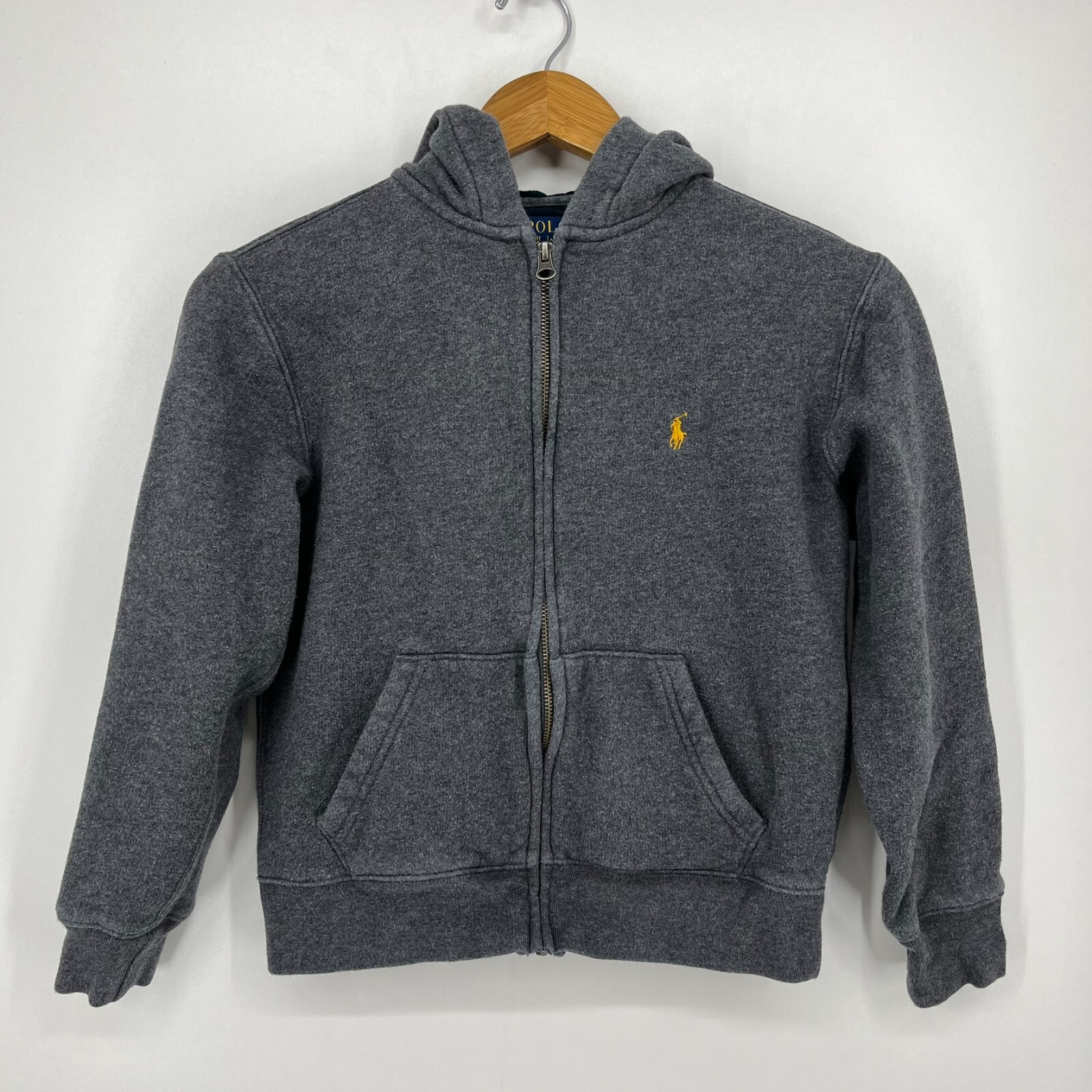 Polo Ralph Lauren Hoodie Boy's M Gray Solid Pony Logo Full Zip Hooded