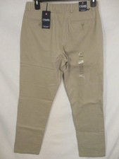 Chaps 100% Cotton Hudson Tan Classic Straight Flat Front Pants SR$60 NEW
