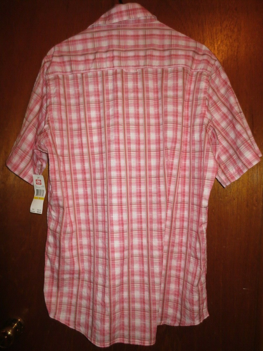 Mens Ecko Pink/Red Plaid Button Short Sleeve Shirt Size M NWT