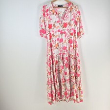 ivory dress womens 8 maxi white floral short sleeve Vneck rayon 104462