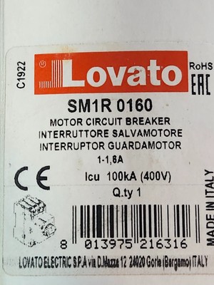 Lovato Electric Motor protection Breaker  SM1R0160 - Adj trip 1-1.6A