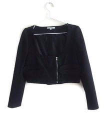 Carven Black Bolero Jacket Size 40 Size Uk8 Long Sleeve Biker Style Silver Zip