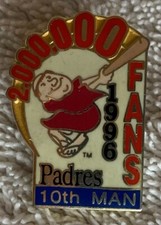 San Diego Padres 1996 10th Man 2 Million Fans MLB Pin Swinging Friar 
