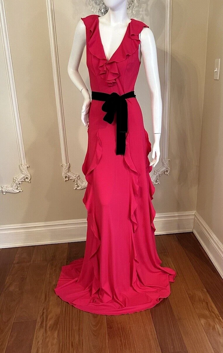ROBE DE SOIRÉE GUCCI ROSE À VOLANTS STRETCH VISCOSE TAILLE M