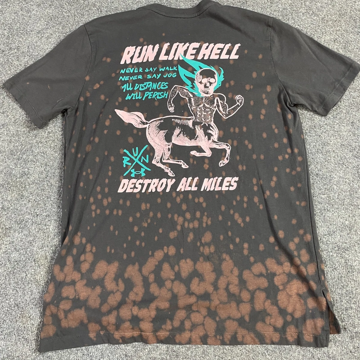 Under Armour Run T shirt M Gray Skeleton Centaur Destroy All Miles Tie Dye