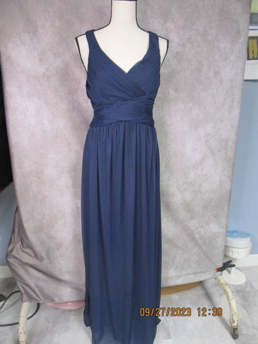 David's Bridal Bride's Maide Blue Gown. Criss-Cross sleeves. Zipped back