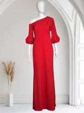Aidan Mattox Asymmetrical Neck Line 3/4 Sleeve Red Gown