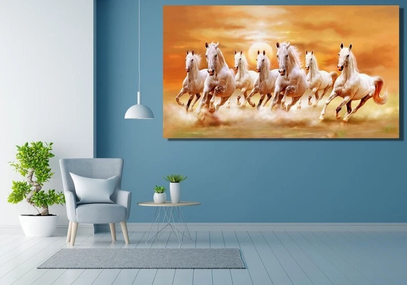 7 Running Horses Poster, Seven Running White Horse Animals Poster Wall Decor - Image 3 of 4